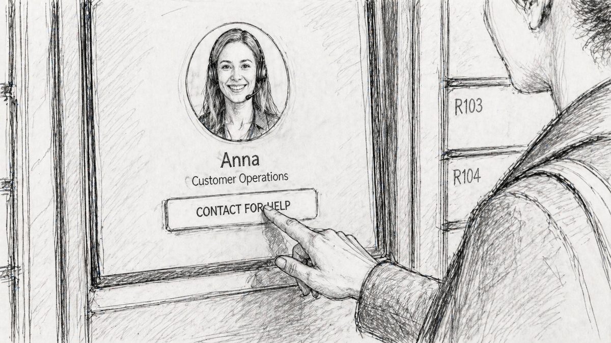 Sketched storyboard frame: the fix