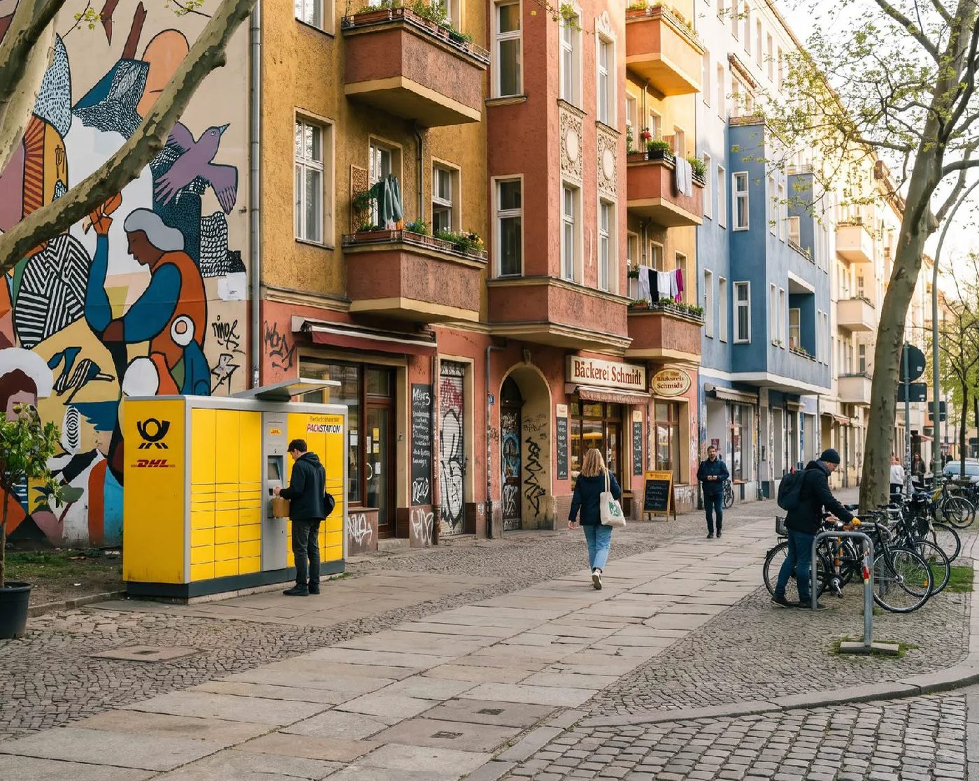 Location: Kreuzberg street corner with a Packstation and murals