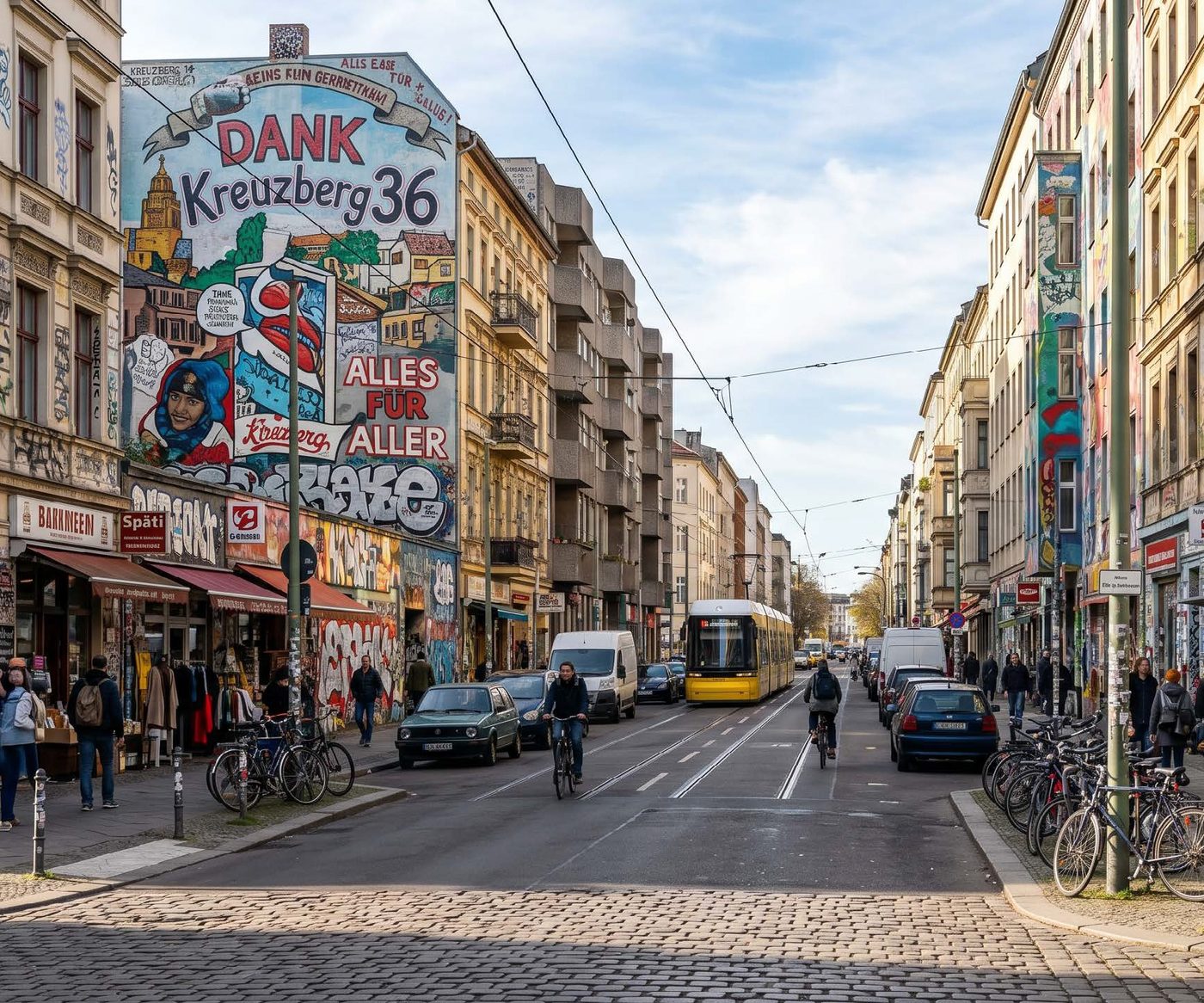 Location: Kreuzberg street with a large painted mural