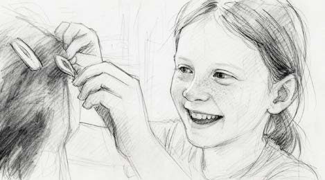 Sketched storyboard frame: bedroom