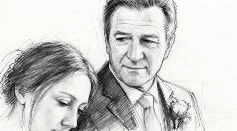 Sketched storyboard frame: wedding